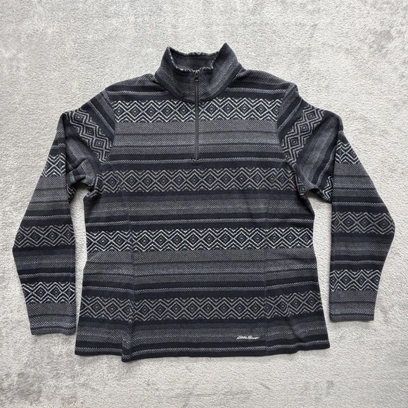 Eddie Bauer Sweaters - Eddie Bauer Sweater Womens Large Gray Fleece 1/4 Zip Mock Neck Fair Isle